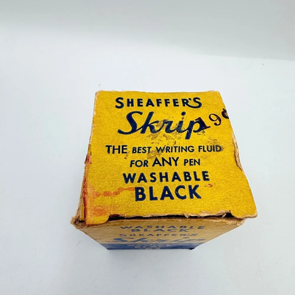 Vintage Sheaffer's Skrip Writing Fluid Washable Black 62 Ink Bottle with Box 2oz